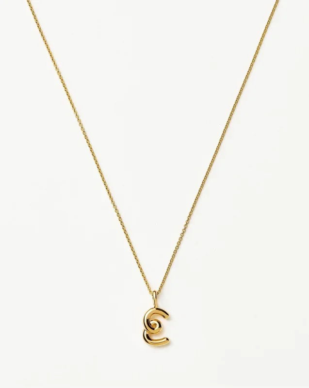 Curly Molten Mini Initial Necklace – E | 18ct Gold Vermeil