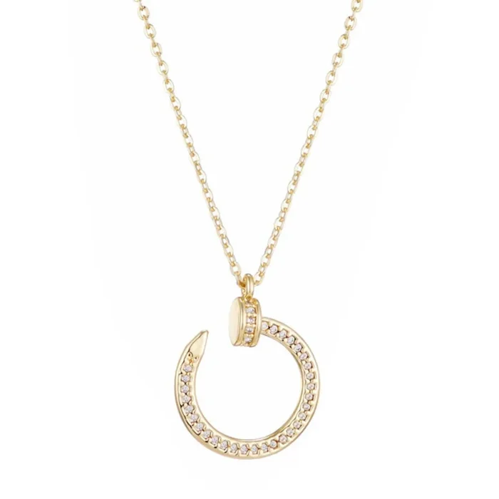 Curved CZ Nail Ring Necklace