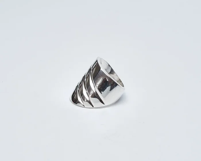 Curved Sterling Silver Ring with Ridges