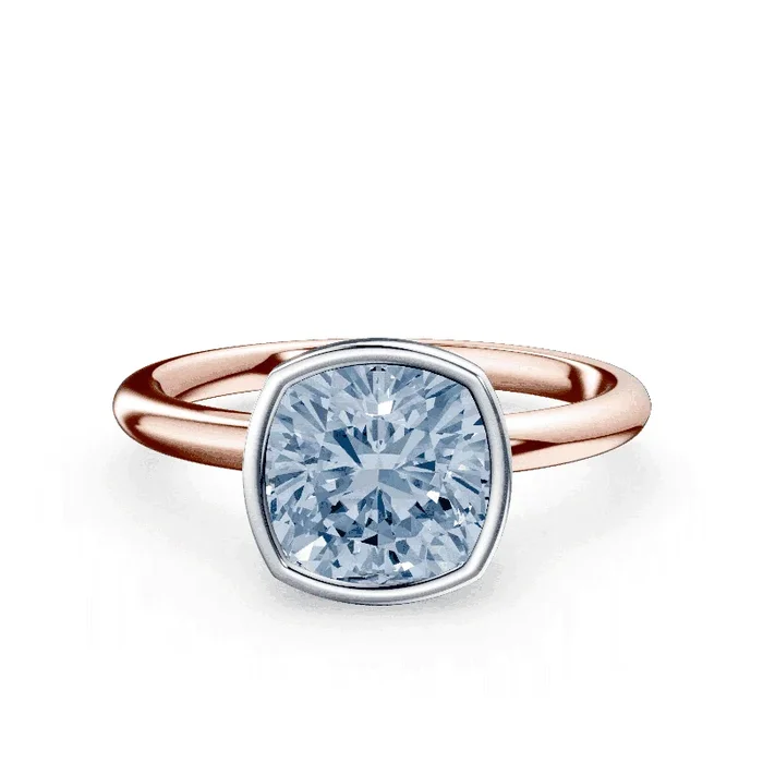 Cushion Cut Bezel Blue Diamond Ring