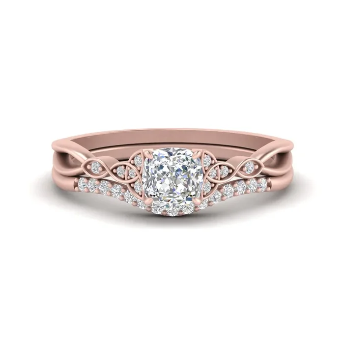 Cushion Cut Celtic Knot Split Bridal Ring Set