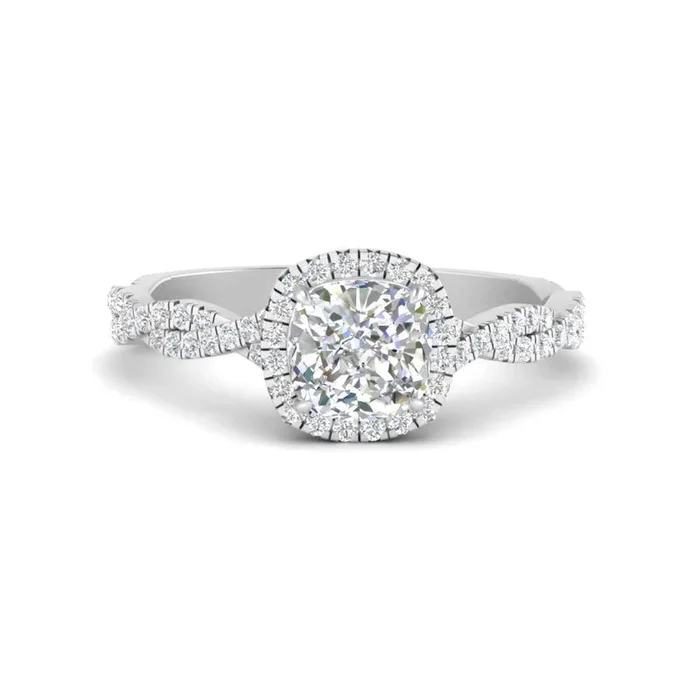 Cushion Cut Classic Vine Halo Engagement Ring
