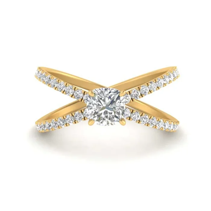 Cushion Cut Cross Band Engagement Ring