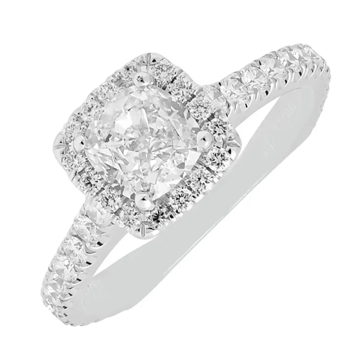 Cushion Cut Diamond Halo Engagement Ring in 18kt White Gold (1 5/8ct tw)