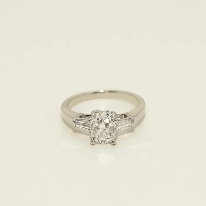 Cushion Cut Diamond Three Stone Engagement Ring in Platinum (2 1/3ct tw)