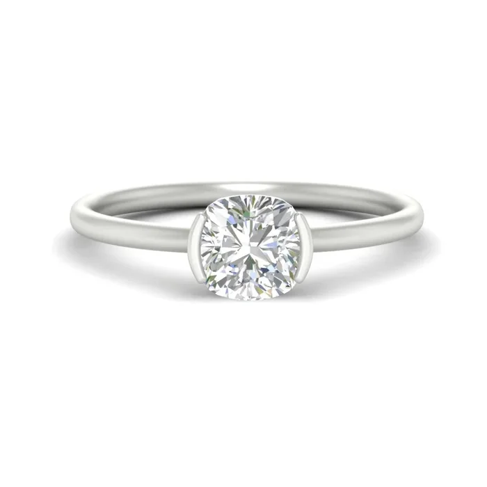 Cushion Cut Half Bezel Solitaire Engagement Ring