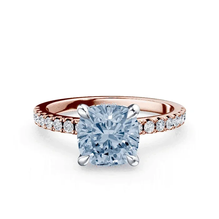 Cushion Cut Low Profile Blue Pave Ring