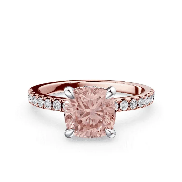 Cushion Cut Low Profile Pink Pave Ring