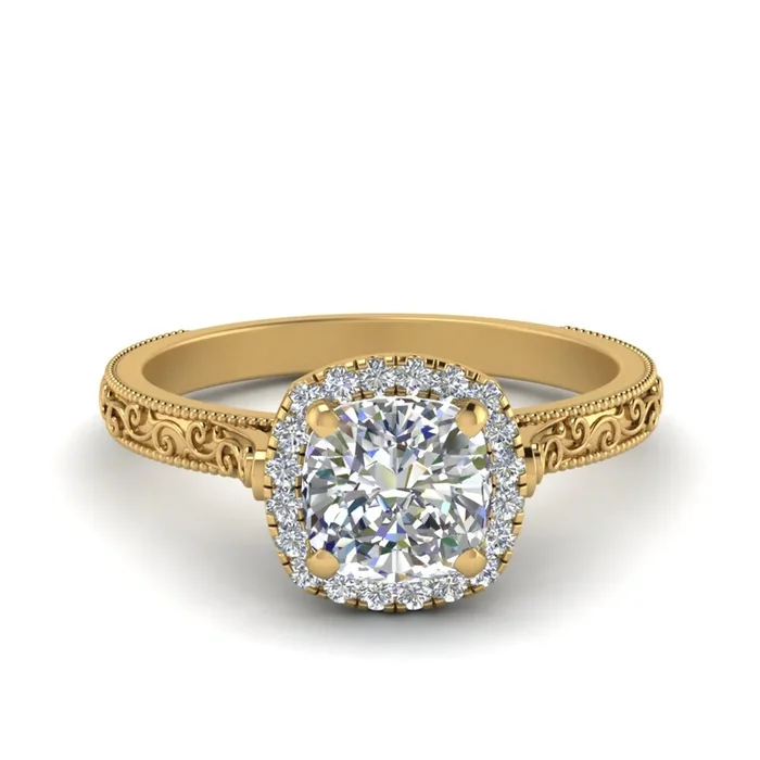 Cushion Cut Milgrain Vintage Ring With Halo