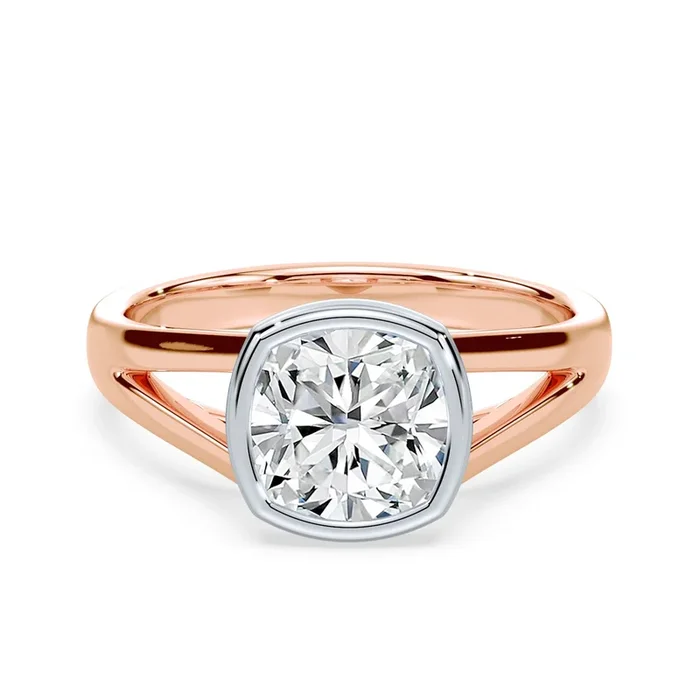 Cushion Cut Split Cathedral Bezel Ring