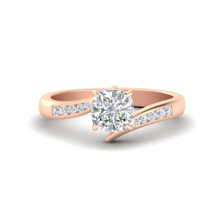 Cushion Cut Swirl Channel Engagement Ring