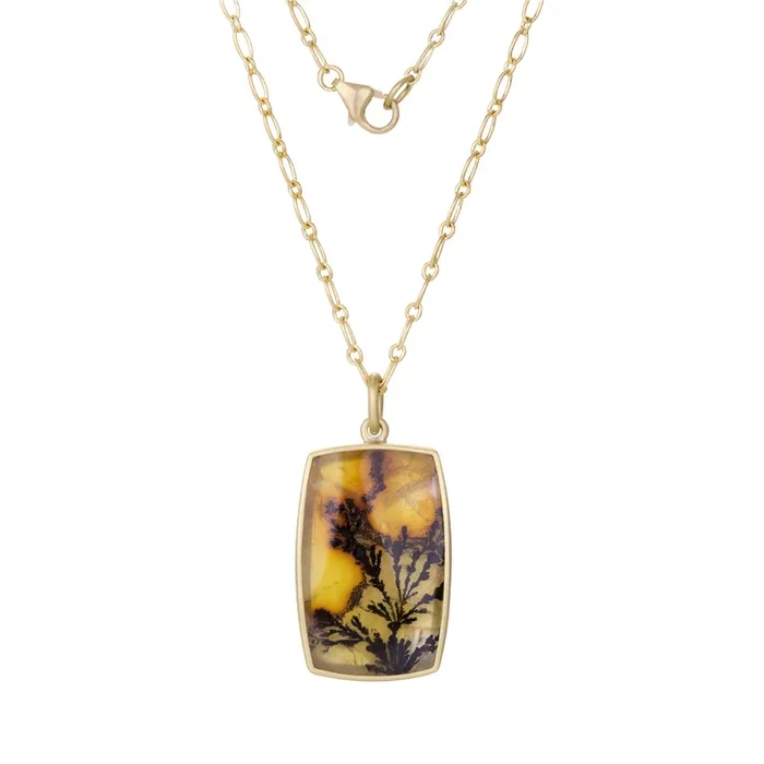 Cushion Dendritic Quartz Pendant Necklace