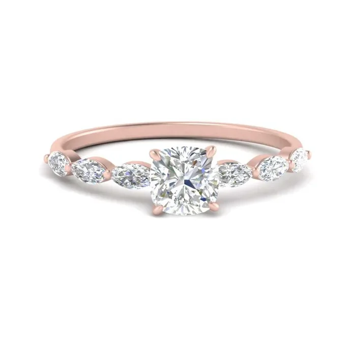 Cushion Diamond Petite Accented Feathery Ring