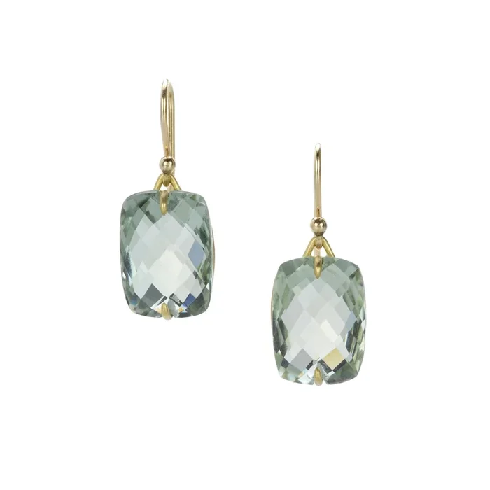 Cushion Shaped Green Amethyst Earrings