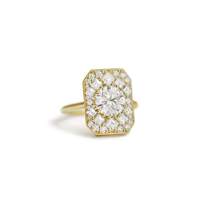Custom Emerald Shape Carre & Oval Diamond Mosaic Ring