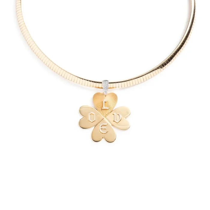 Custom Four Heart Clover – Love : Medium Sleek Collar Necklace