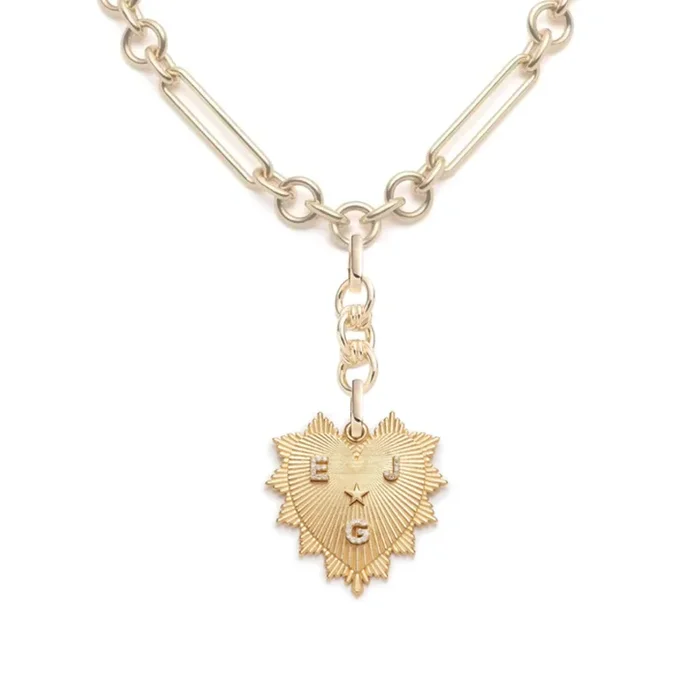 Custom Heart Love Token Midsize Mixed Clip Extension Necklace : in Yellow Gold with Pave Diamonds