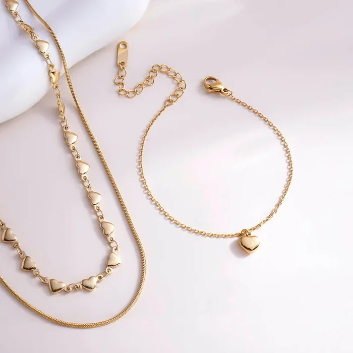 Cute Heart Bracelet & Love Embrace Two Layered Necklace Combo Set