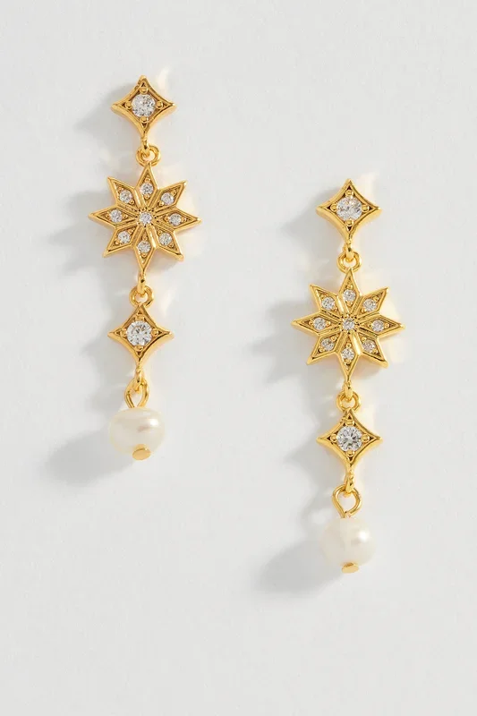 CZ Star Pearl Drop Earrings