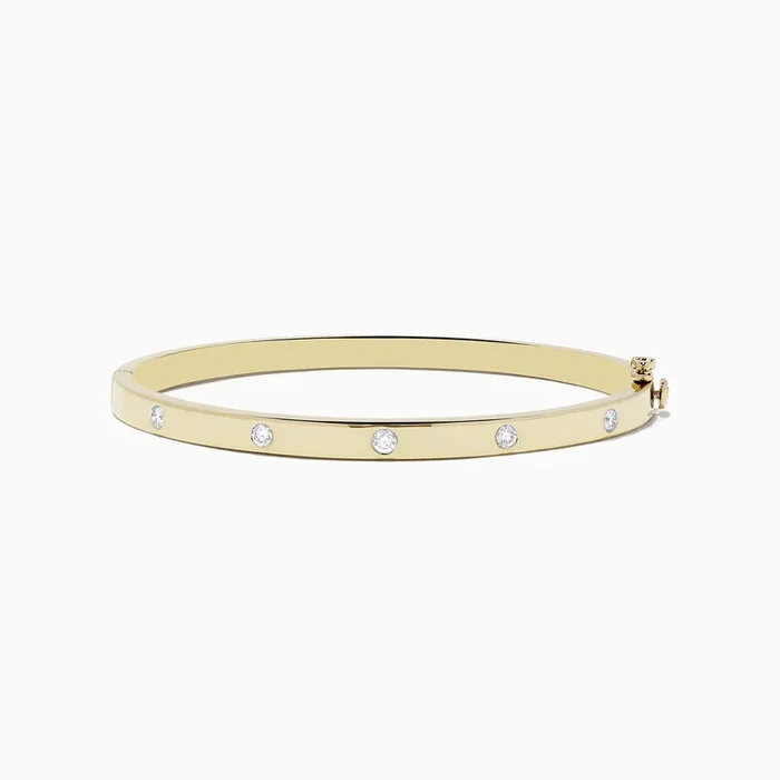 D’Oro 14k Yellow Gold Bezel Set Diamond Bangle 0.35 TCW