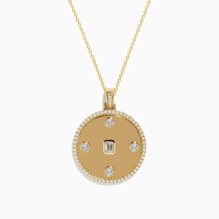 D’oro 14K Yellow Gold Bezel Set Diamond Disc Pendant 0.90 TCW