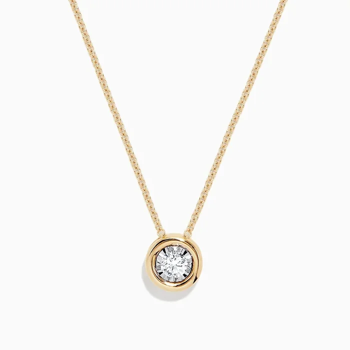 D’Oro 14K Yellow Gold Bezel Set Diamond Pendant, 0.20 TCW