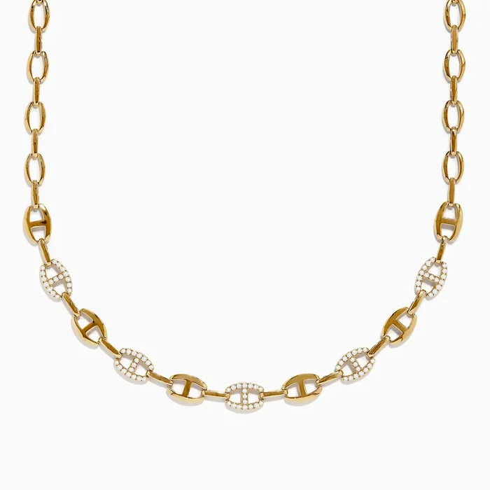 D’Oro 14K Yellow Gold Diamond Anchor Chain Necklace
