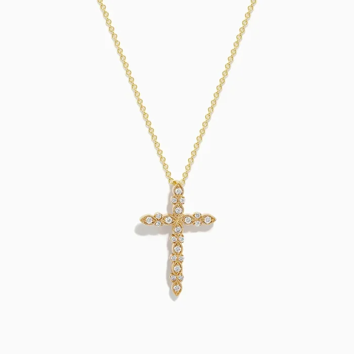 D’Oro 14K Yellow Gold Diamond Cross Pendant