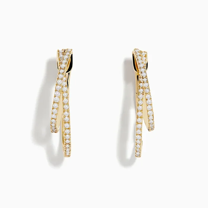 D’oro 14K Yellow Gold Diamond Crossover Hoop Earrings