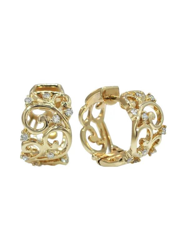 D’Oro 14K Yellow Gold Diamond Filigree Hoop Earrings, 0.21 TCW
