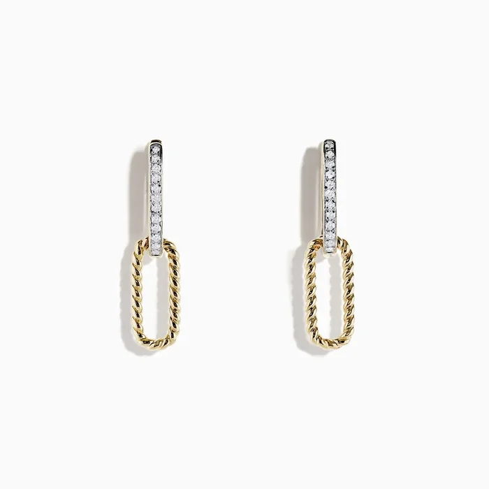 D’Oro 14K Yellow Gold Diamond Paperclip Earrings, 0.12 TCW