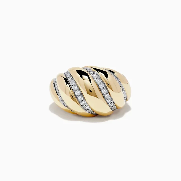 D’Oro 14k Yellow Gold Dome Diamond Croissant Ring