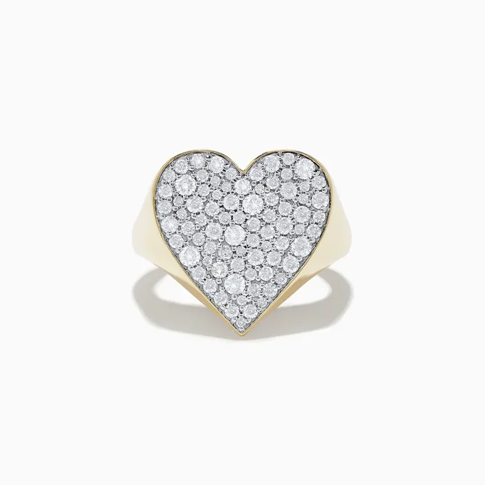 D’Oro 14k Yellow Gold Pave Heart Diamond Statement Ring