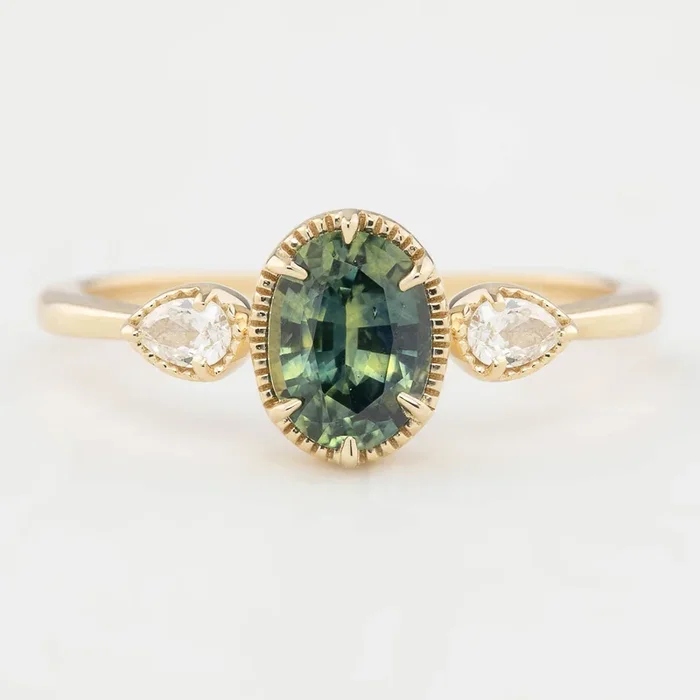 ダイアナリング グリーンクイーンズランドサファイア 1.20ct 14Kイエローゴールド