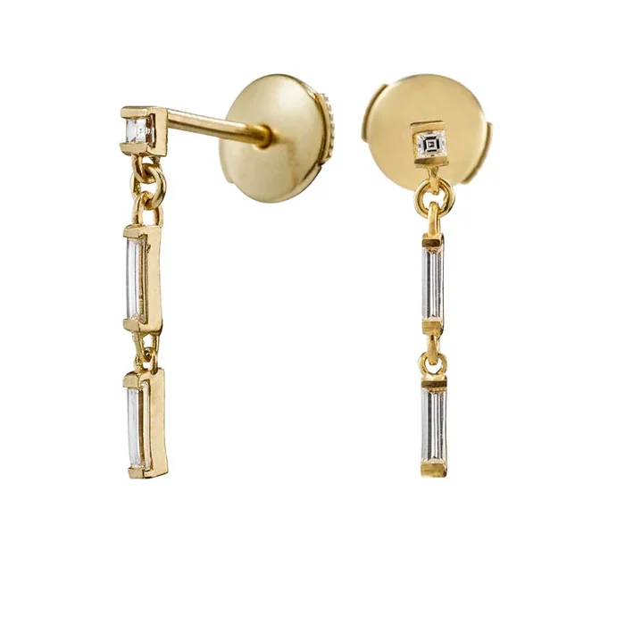 Dainty Baguette Diamond Drop Earrings