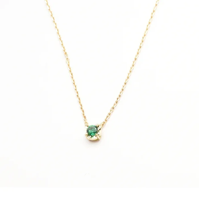 Dainty Emerald Gold Necklace – Green Solitaire Pendant – Solid 14k Gold Necklace