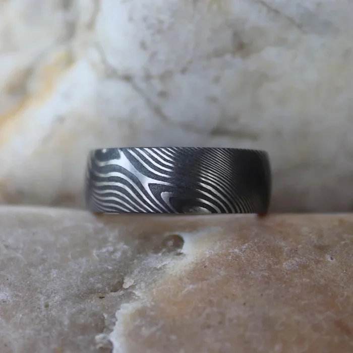 Damascus JET Rounded Men’s Ring #8 by Andrew Nyce — 10
