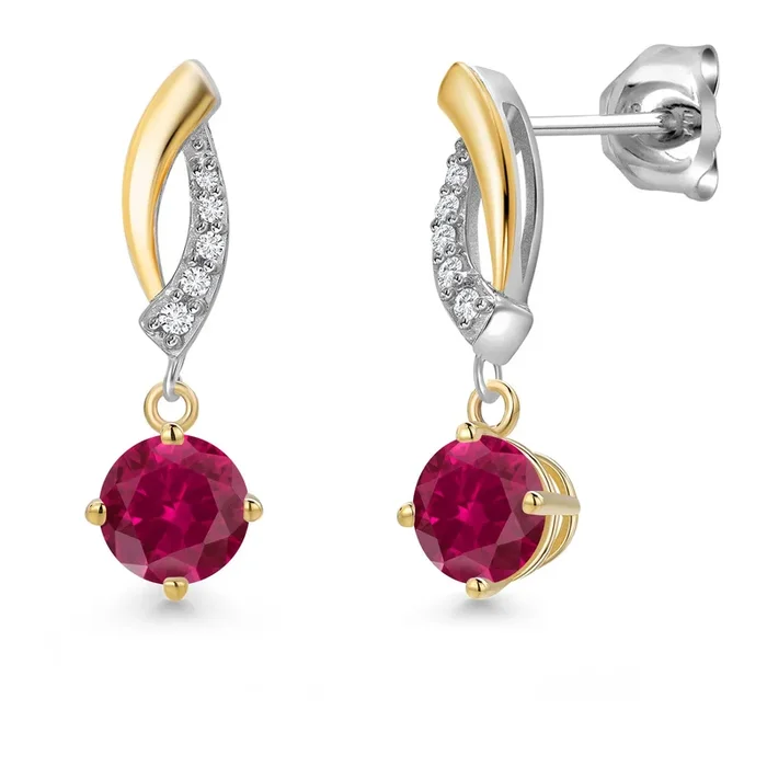 Dangle Earrings for Women | 925 Silver and 10K Yellow Gold | 4.5MM Round Gemstone Birthstone and White Lab Grown Diamond | Fine Jewelry Gifts for Her Mom Women Wife