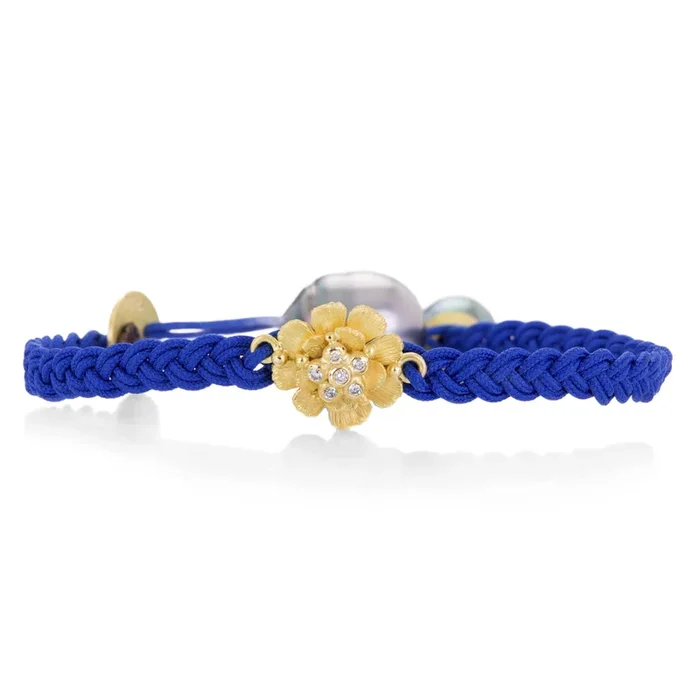Dark Blue Braided Bracelet with Flower Charm