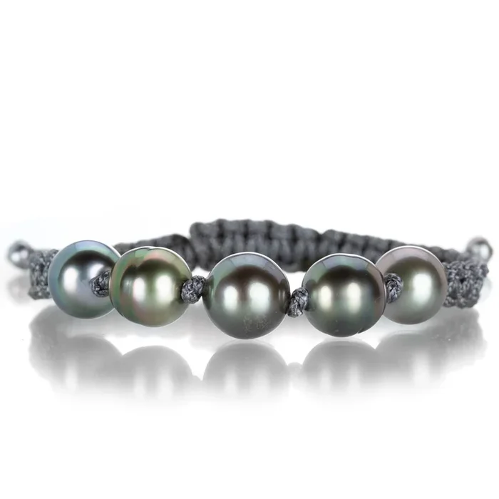 Dark Gray Macrame with Tahitian Pearls Bracelet