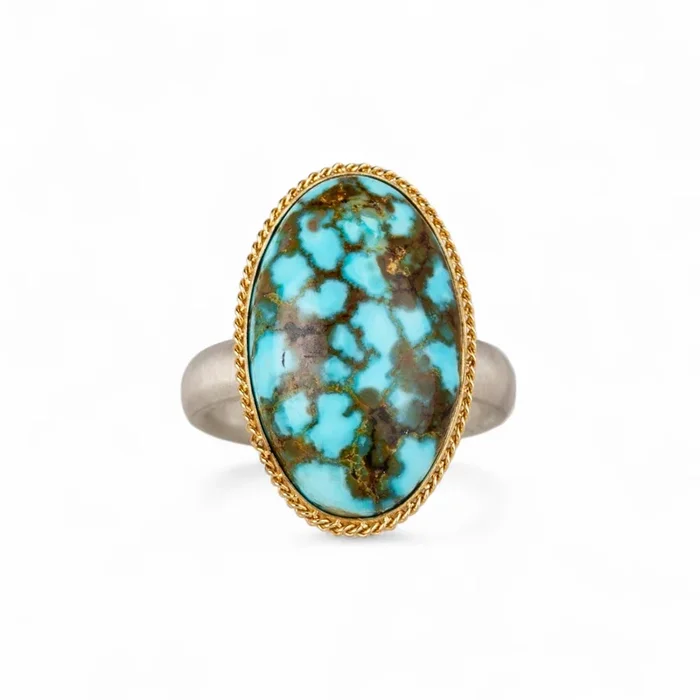 Dark Matrix Turquoise Ring in Sterling Silver and 18k Gold