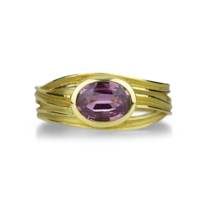Dark Pink Sapphire Ribbon Ring