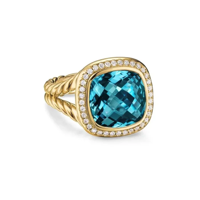 DAVID YURMAN Albion® Ring in 18K Yellow Gold with Hampton Blue Topaz and Diamonds, 11mm