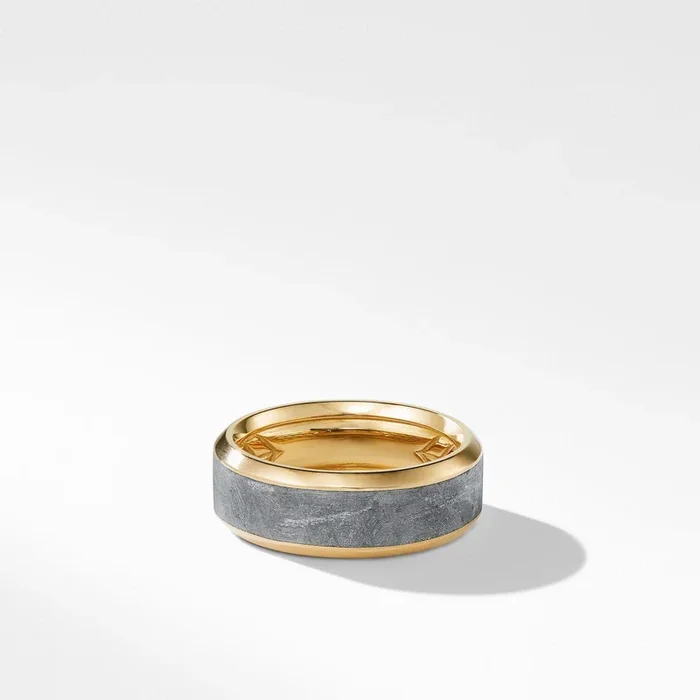 DAVID YURMAN Beveled Band Ring in 18K Yellow Gold with Meteorite, 8.5mm