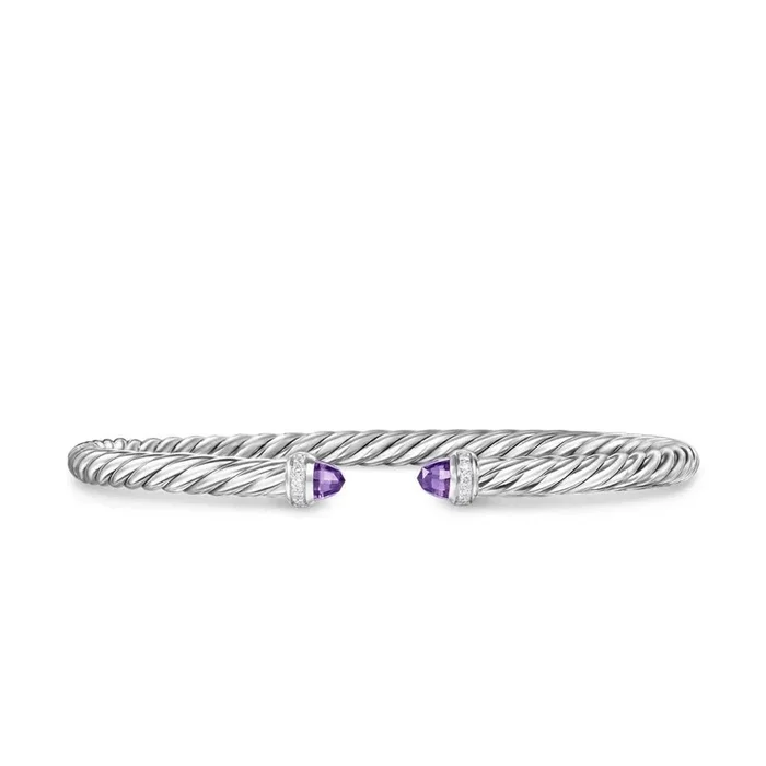 DAVID YURMAN Cablespira Flex® Bracelet in Sterling Silver with Amethyst and Diamonds, 4mm