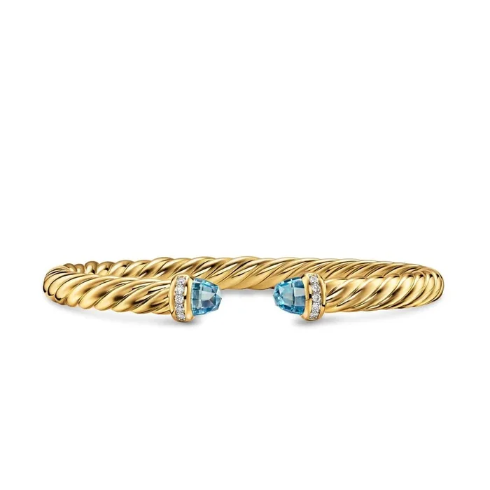 DAVID YURMAN Cablespira® Flex Bracelet in 18K Yellow Gold with Blue Topaz and Diamonds, 6mm