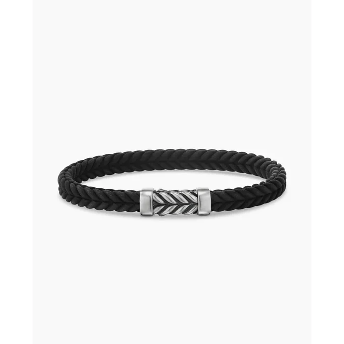 DAVID YURMAN Chevron Bracelet in Black Rubber with Sterling Silver, 6mm