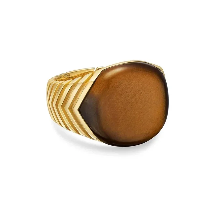 DAVID YURMAN Chevron Signet Ring in 18K Yellow Gold with Tiger’s Eye, 18mm