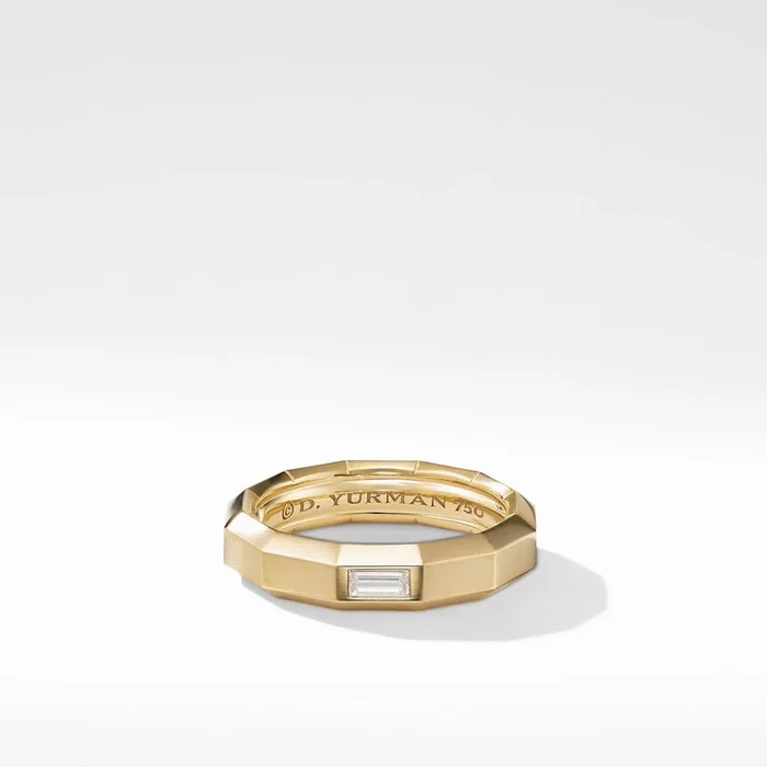 DAVID YURMAN Faceted Band Ring in 18K Yellow Gold with Center Diamond, 6mm