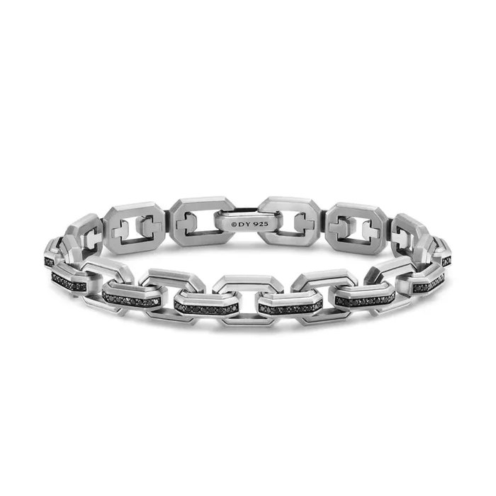 DAVID YURMAN Faceted Flat Link Bracelet in Sterling Silver with Black Diamonds, 11mm